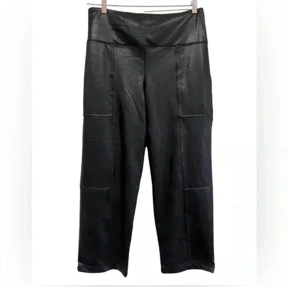 Joie Faux Leather Vegan Wide Leg Cropped High
Waisted Pants - Picture 7 of 9